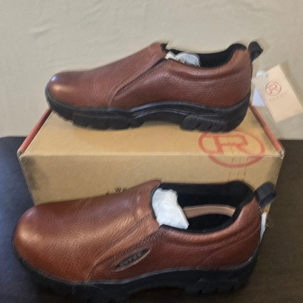 Roper Performance Slip On 10 Wide Mens Brown Tumbled Leather Shoes